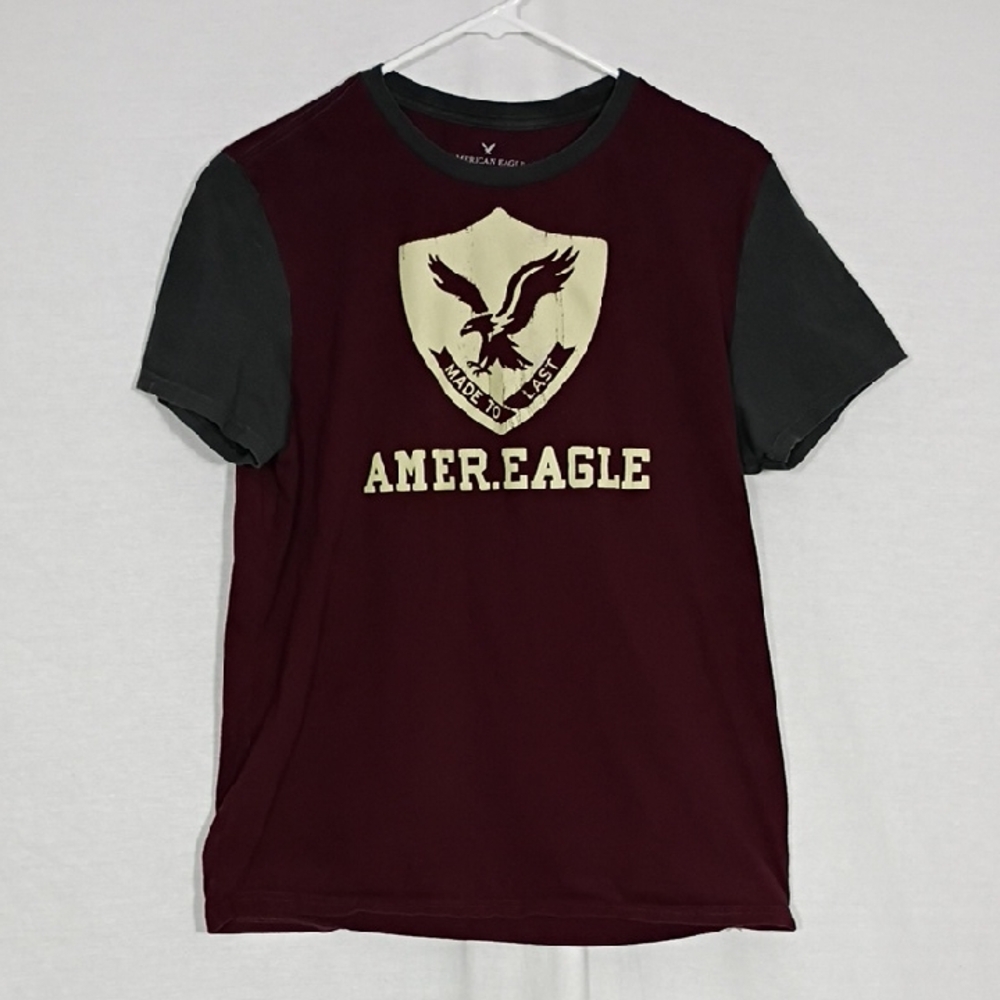 American Eagle Men's Burgundy Logo Graphic T-Shirt "Made to Last" Size Large